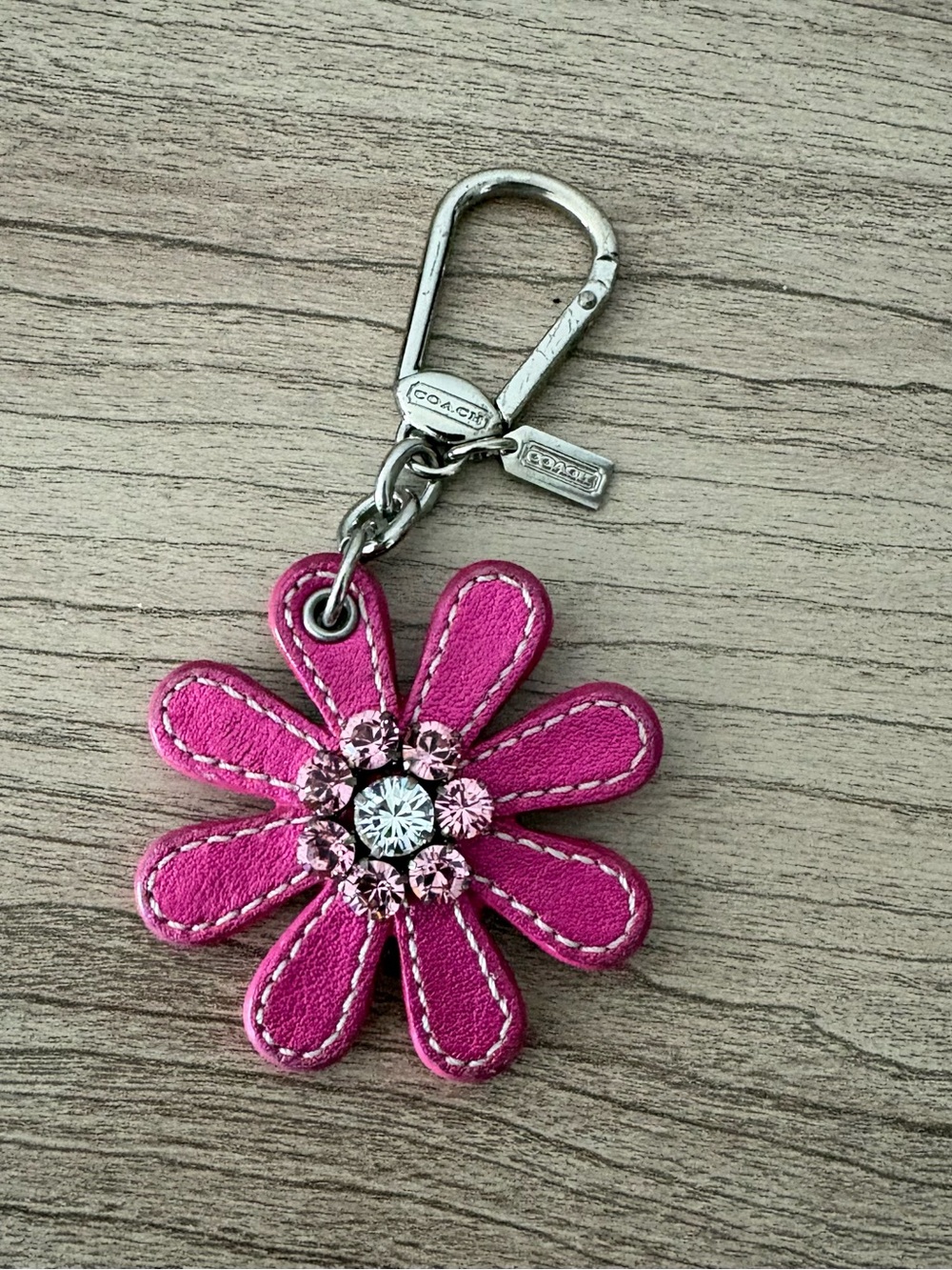Coach Hot Pink Daisy Crystal Keychain Charm